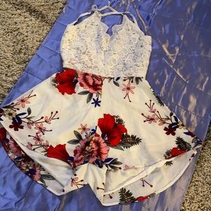 Crochet Lace Floral Self-tie romper